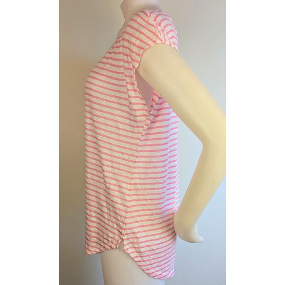 New Christian Siriano Linen Top Medium Pink White Striped High Low Cap Sleeve - Picture 4 of 9